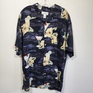 Vintage Falls Creek Hawaiian cocktail print short sleeve button up shirt men's L
